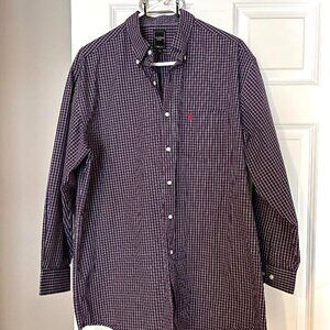 US Polo Assn Men's Navy White Red Checked Button Down Long Sleeve Shirt Large